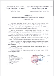 Công khai tình hình thực hiện dự toán ngân sách quý III năm 2022