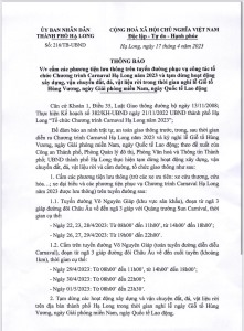 Cấm các phương tiện lưu thông trên tuyến đường phục vụ công tác tổ chức Chương trình Carnaval Hạ Long năm 2023 và thời gian nghỉ lễ