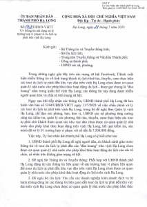 V/v thông tin nội dung xử lý trường hợp vi phạm về du lịch tự phát trên vịnh Hạ Long